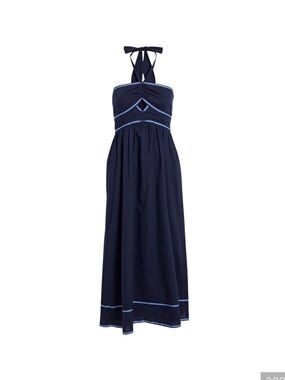 Sachin + Babi Navy Blue Halter Maxi Dress with Light Blue Trim